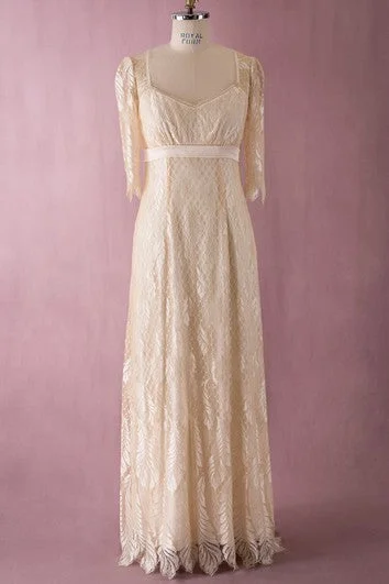 Metallic - thread - detailed wedding dressLace Simple-Designed V-Neck V Back Dress