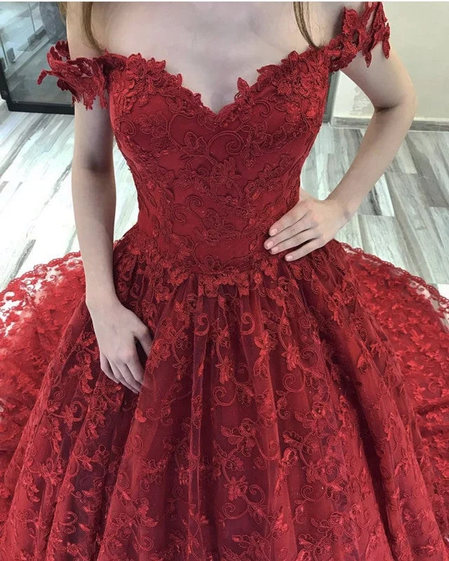 Exquisite hand - beaded wedding dressLace Wedding Dresses Ball Gowns V-neck Off-The-Shoulder Exquisite hand - beaded wedding dressLace Wedding Dresses Ball Gowns V-neck Off-The-Shoulder