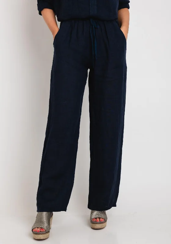 Trousers with decorative buttons for women in a stylish detailThe Serafina Collection One Size Linen Wide Trouser, Navy