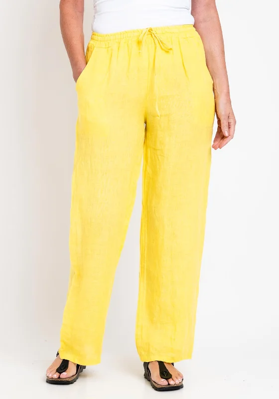 Ankle length wide leg pants for women in a versatile and stylish styleSerafina Collection One Size Linen Wide Trouser, Yellow