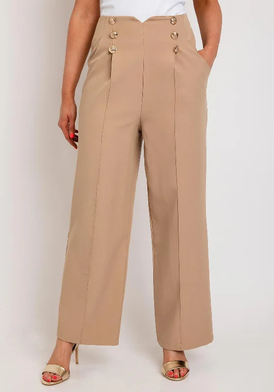 Corduroy bootcut pants for women in a classic and comfortable styleThe Sofia Collection Wide Leg Button Trousers, Beige