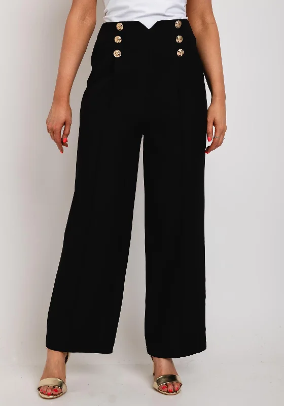 Elastic waist skinny pants for plus size women in a comfortable fitThe Sofia Collection Wide Leg Button Trousers, Black