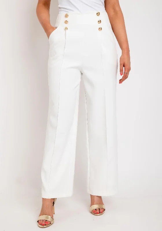 Trousers with front pleats for women in a formal and tailored lookThe Sofia Collection Wide Leg Button Trousers, White