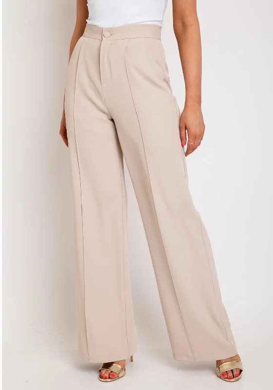 Metallic lame pants for women in a shiny styleThe Sofia Collection Wide Leg Trousers, Beige