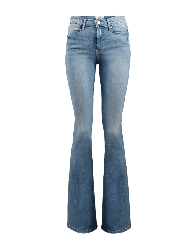 Recycled fabric pants for women in an eco - friendly and sustainable styleLe High Flare Denim Pant