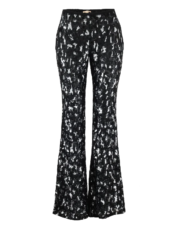 Patchwork pants for women in a unique designLeopard Embroidered Flare Pant