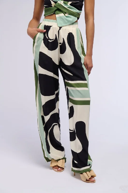 Recycled nylon pants for women in an eco - friendly sporty optionLILAH PRINTED WIDE LEG PANT