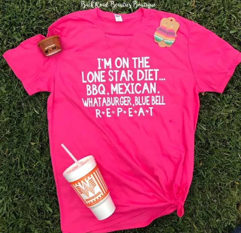 Cable knit women's T - shirt with a cable - textured collarLone Star Diet Tee