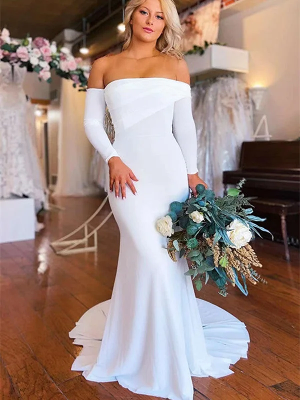 Maternity - friendly wedding dress for expecting bridesLong Sleeves Mermaid Wedding Dresses, Simple Design Bridal Gowns, Popukar Wedding Dresses