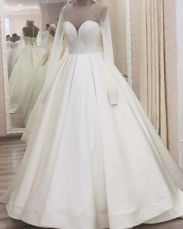Church - suitable long - sleeved wedding dressLong Sleeves Wedding Dress Satin Ball Gown Sequins Beaded Corset Church - suitable long - sleeved wedding dressLong Sleeves Wedding Dress Satin Ball Gown Sequins Beaded Corset