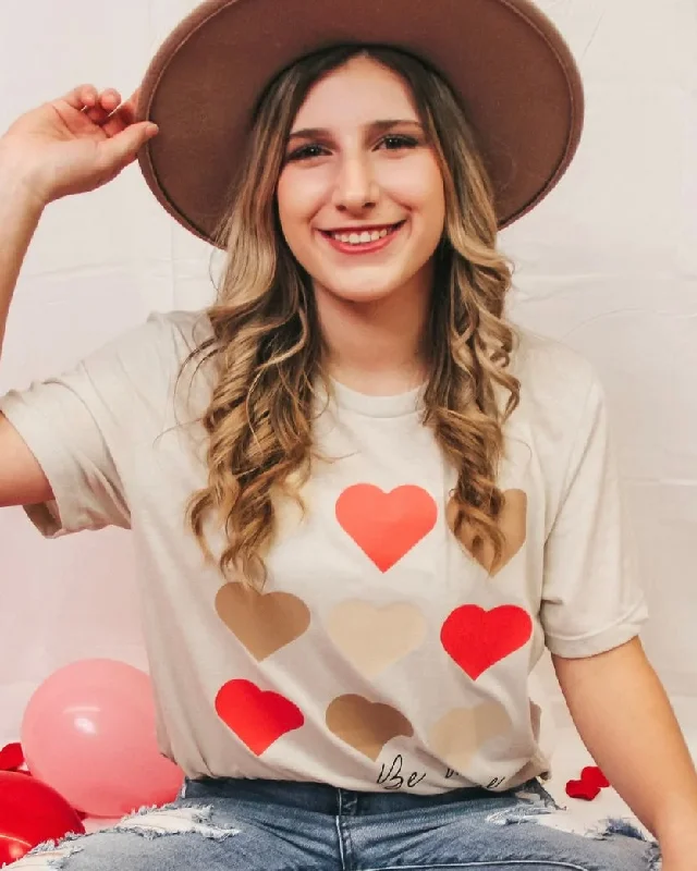 A - line women's T - shirt with a tiered ruffleBe Mine Multi Heart Tee