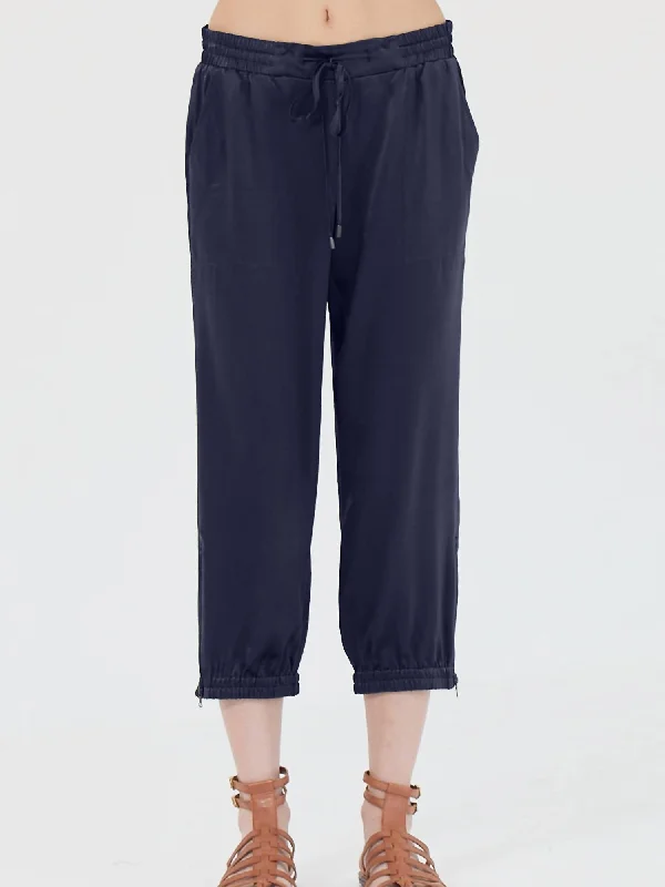 High waisted cargo wide leg pants for women in a practical and stylish styleLuxe Parachute Capri Pant In Midnight