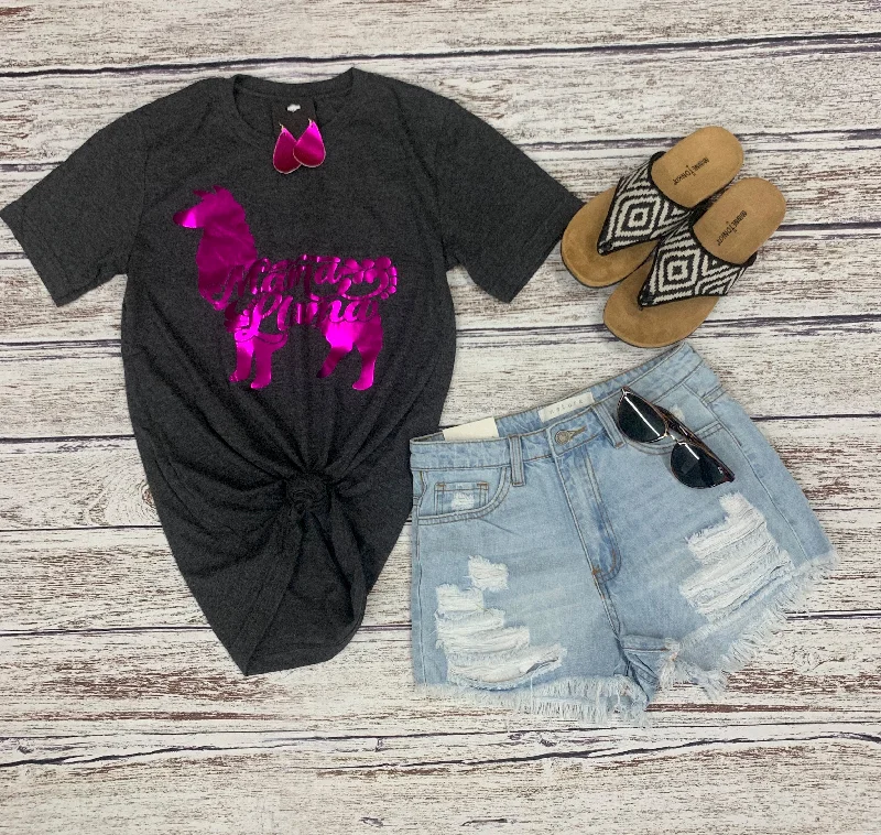 Women's T - shirt with a burnout floral patternMama LLama Tee