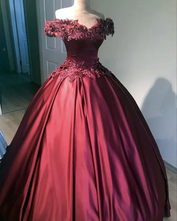 Halter - neck wedding dress for a modern lookMaroon Wedding Dresses Princess Ball Gown prom dress, evening dress    cg21657