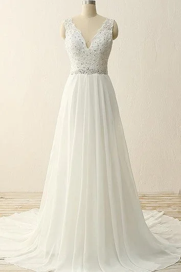 Plus - size mermaid wedding dressMaxi V-Neck Chiffon Dress with Beadings