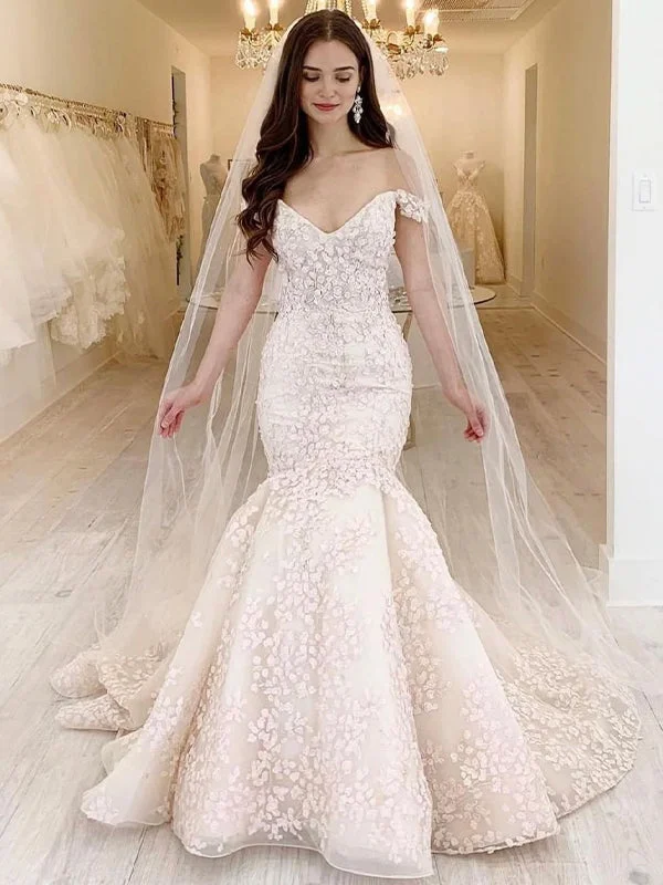 Strapless mermaid wedding dress for a sleek silhouetteMermaid Off the Shoulder Princess Garden Beach Vintage Long Wedding Dresses, Bridal Gown WD441 Strapless mermaid wedding dress for a sleek silhouetteMermaid Off the Shoulder Princess Garden Beach Vintage Long Wedding Dresses, Bridal Gown WD441