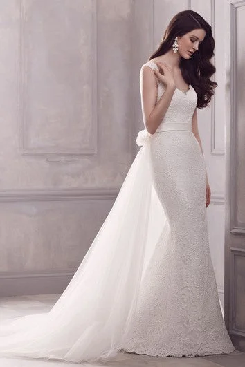 Glamorous mermaid - style wedding dressMermaid Sleeveless Dress With Bateau Neckline And Ruffles