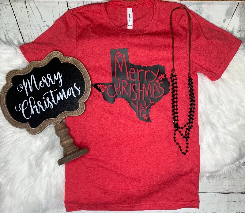 Embroidered women's T - shirt with floral designsMerry Christmas Ya'll