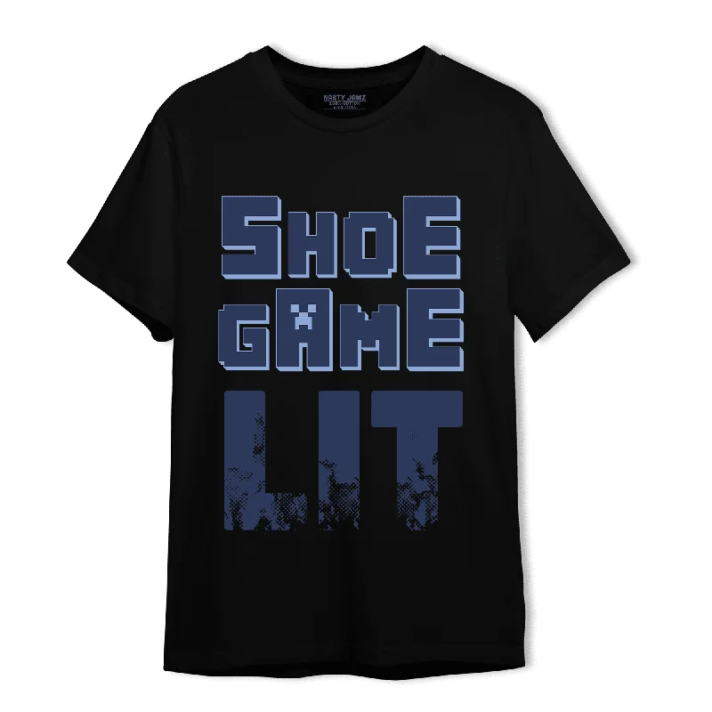Open - front women's T - shirt with a beltNastyJamz Midnight Navy 5s T Shirt Match Shoe Game Lit