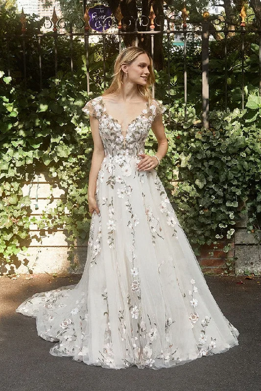 A - line ball gown wedding dress with cathedral trainMJ900