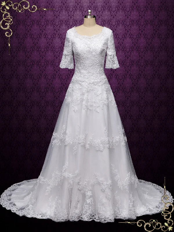 Shrug - included wedding dress for cooler weatherModest Lace Wedding Dress with Short Sleeves CICILIA