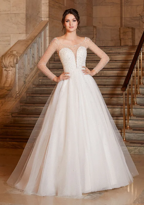 A - line ball gown wedding dress with cathedral train1049 Angelina