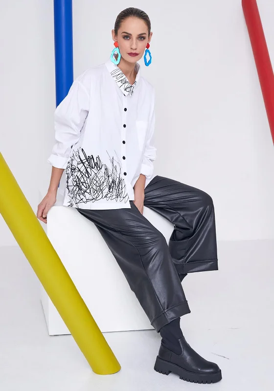 Printed palazzo pants for women in a colorful and trendy styleNaya Faux Leather Turn Up Trouser, Black Printed palazzo pants for women in a colorful and trendy styleNaya Faux Leather Turn Up Trouser, Black