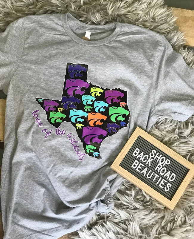 Printed women's T - shirt with a geometric - nautical patternNeon Texas School Spirit Tee