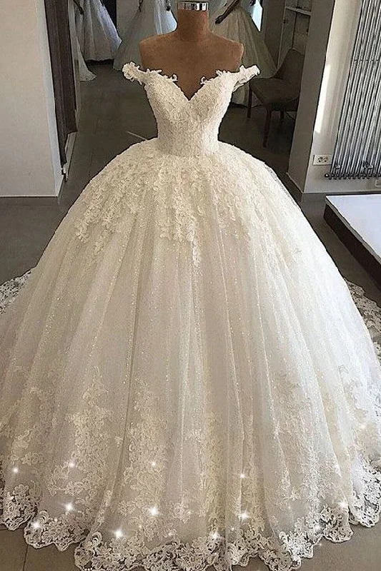 Outdoor - wedding - perfect lightweight wedding dressNew Arrival Ball Gown White Lace Wedding Dresses Off Shoulder Women Bridal Gowns Prom Dress    cg22344