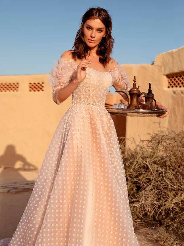 Bridal couture wedding dress by famous designerOff-Shoulder Polka Dot Gown