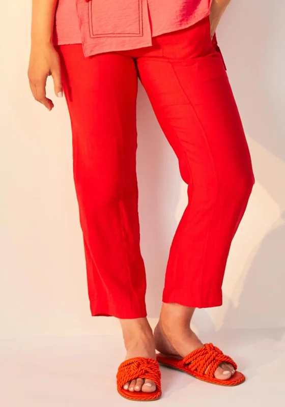 Drawstring wide leg pants for women in a casual and relaxed styleOra Wide Leg Casual Trousers, Red