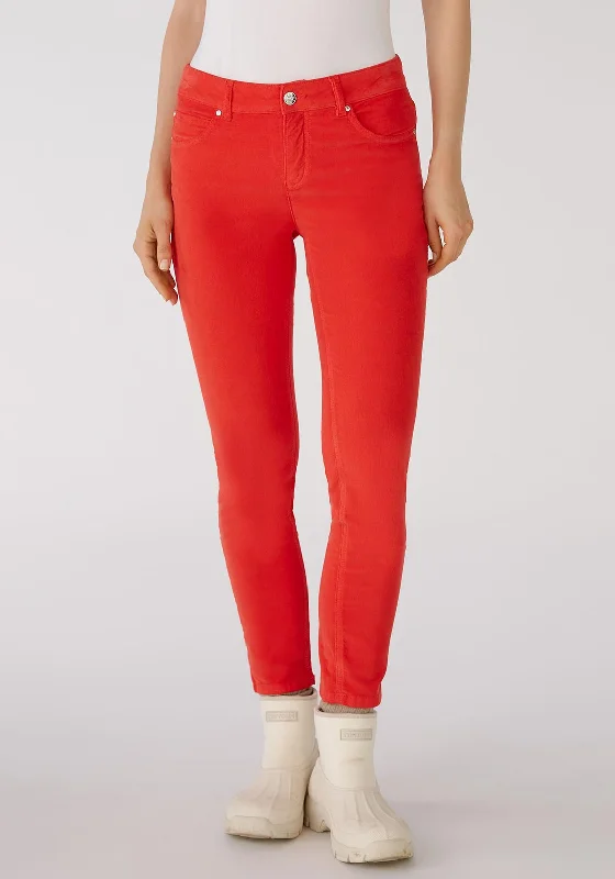 Embroidered linen pants for women in a natural styleOUI Baxtor Slim Fit Corduroy Trouser, Chinese Red Embroidered linen pants for women in a natural styleOUI Baxtor Slim Fit Corduroy Trouser, Chinese Red