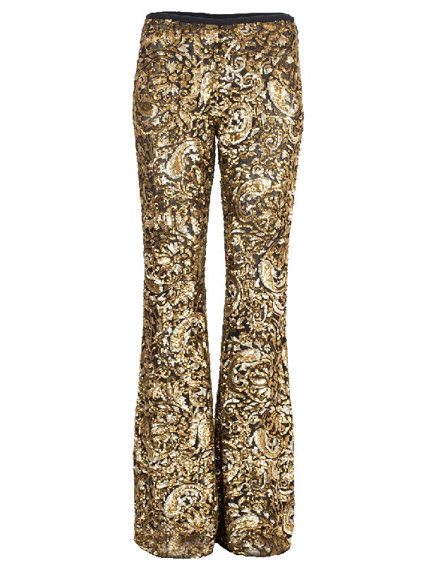 Patchwork wide leg pants for women in a creative and unique stylePaisley Paillette Flare Pant Patchwork wide leg pants for women in a creative and unique stylePaisley Paillette Flare Pant