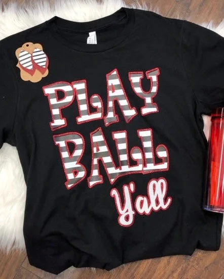 Fitted women's turtleneck T - shirt with a cut - out backPlay Ball Y'all Tee