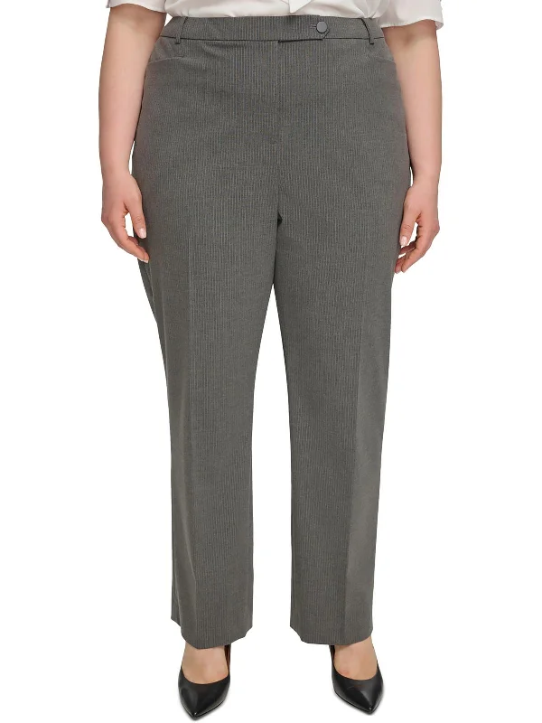 Elastic waist wide leg pants for plus size women in a comfortable and flattering stylePlus Womens High Rise Pinstripe Trouser Pants Elastic waist wide leg pants for plus size women in a comfortable and flattering stylePlus Womens High Rise Pinstripe Trouser Pants