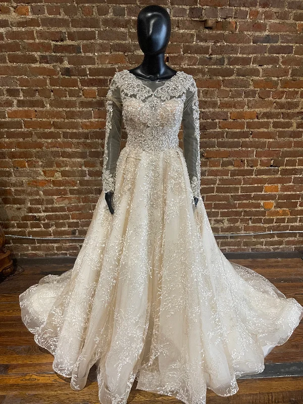 Embroidered illusion neckline wedding dressPollardi Solemnity