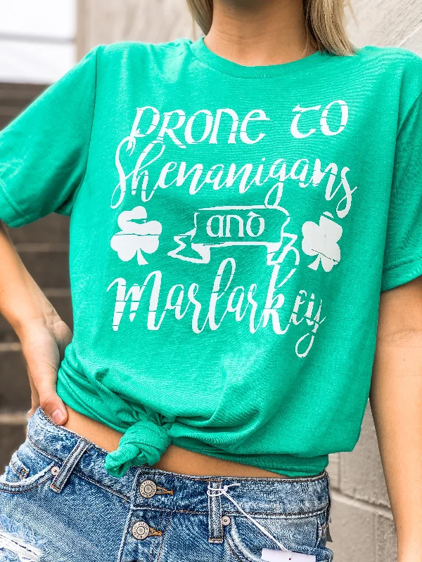 Open - work women's T - shirt with a lace - like patternProne to Shenanigans Tee