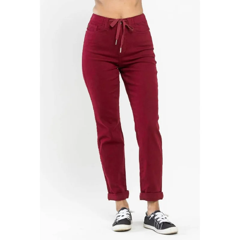 High waisted skinny pants for women in dark colorsPull On Jogger In Scarlet