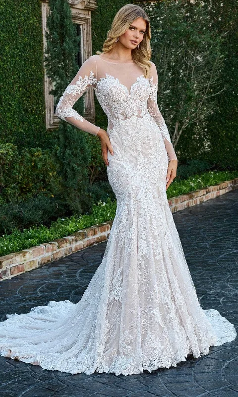 Floral - appliqued wedding dress for a feminine lookRachel Allan Bridal RB3203 - Long Sleeve Embroidered Bridal Gown