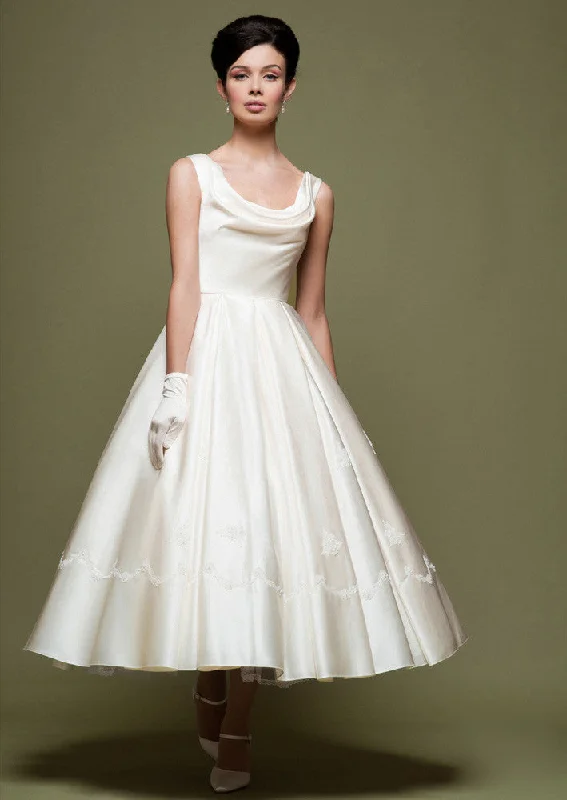 Colorful non - white wedding dress for a bold brideRetro Tea Length Wedding Dress with Cowl Neck Colorful non - white wedding dress for a bold brideRetro Tea Length Wedding Dress with Cowl Neck