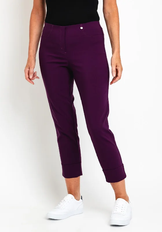 Wide leg cotton pants for women in summer comfortRobell Bella 09 Turn Up Ankle Grazer Trousers, Plum Wide leg cotton pants for women in summer comfortRobell Bella 09 Turn Up Ankle Grazer Trousers, Plum