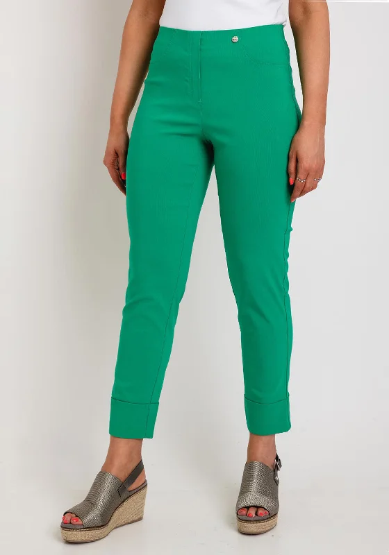 Velvet cigarette pants for women in a sophisticated and stylish lookRobell Bella 09 Turn Up Ankle Grazer Trousers, Green