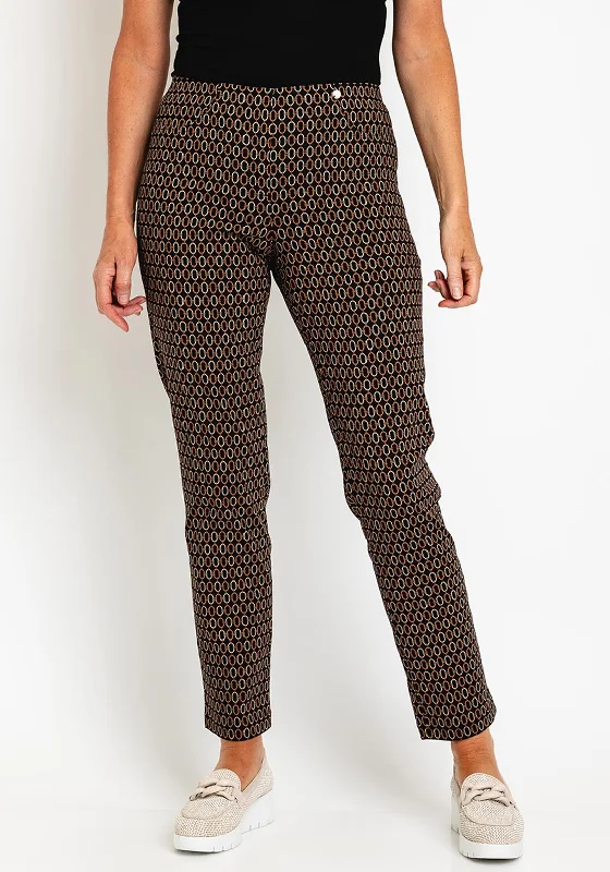 Lightweight track pants for women in sportsRobell Bella Full Length Slim Leg Print Trouser, Brown Lightweight track pants for women in sportsRobell Bella Full Length Slim Leg Print Trouser, Brown