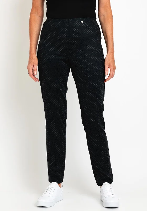 Trousers with side slits for women in a modern designRobell Bella Full Length Slim Leg Print Trouser, Black Trousers with side slits for women in a modern designRobell Bella Full Length Slim Leg Print Trouser, Black