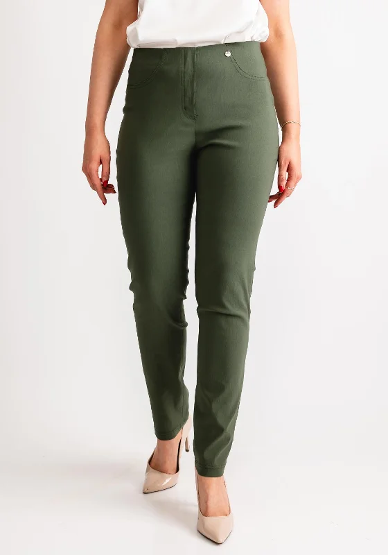 Printed cigarette pants for women in a trendy patternRobell Bella Full Length Slim Fit Trousers, Moss Green Printed cigarette pants for women in a trendy patternRobell Bella Full Length Slim Fit Trousers, Moss Green