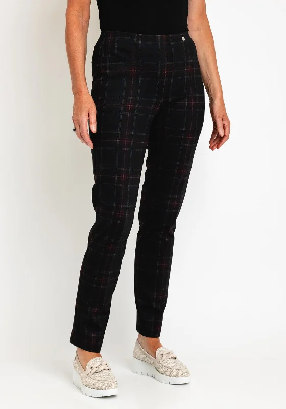 Plaid wide leg pants for women in a preppy styleRobell Bella Full Length Slim Leg Plaid Trouser, Black Plaid wide leg pants for women in a preppy styleRobell Bella Full Length Slim Leg Plaid Trouser, Black