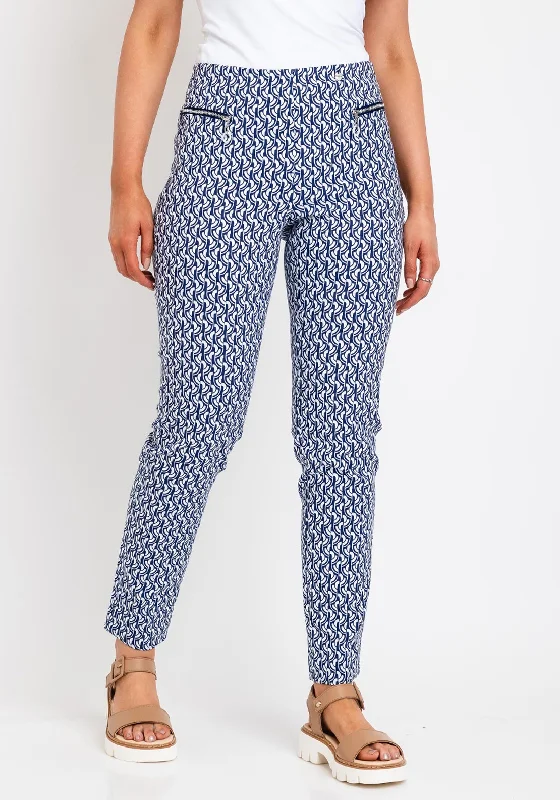 Flowy wide leg maxi pants for women in a beachy and romantic styleRobell Mimi Print Full Length Trousers, Blue & White