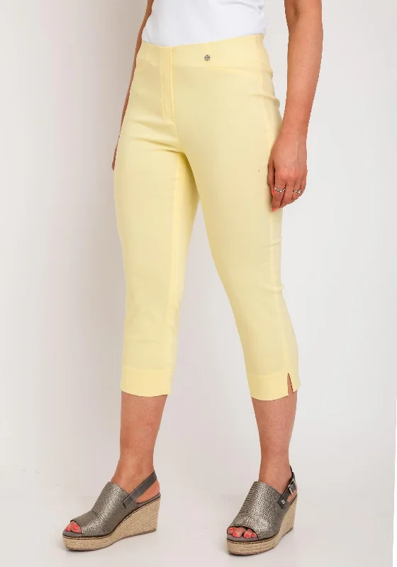 Plaid wide leg jeans for women in a preppy and trendy styleRobell Rose 07 Slim Fit Capri Trousers, Yellow