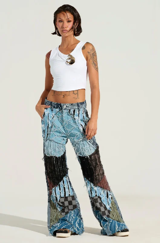 Solid color wide leg pants for women in a minimalist and stylish lookRONNY PATCHWORK DENIM Solid color wide leg pants for women in a minimalist and stylish lookRONNY PATCHWORK DENIM