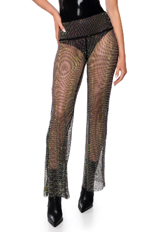 Paisley print pants for women in an exotic styleROXY RHINESTONE MESH STRAIGHT LEG PANT